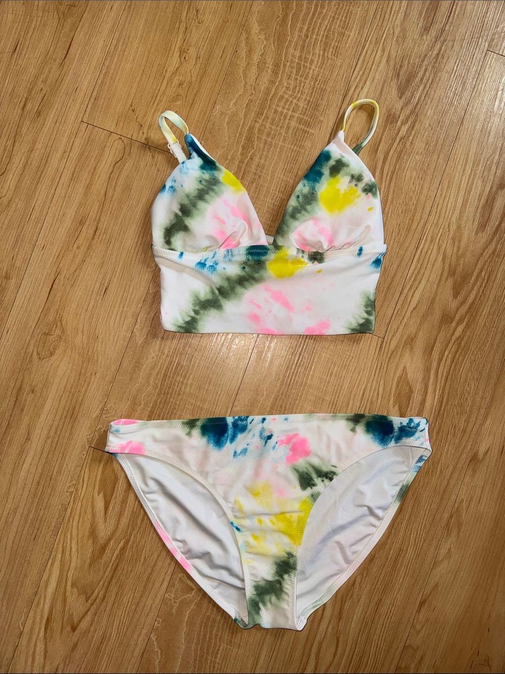 Tie-Dye Two-Piece Bikini Set - Neon Pink, Yellow & Teal